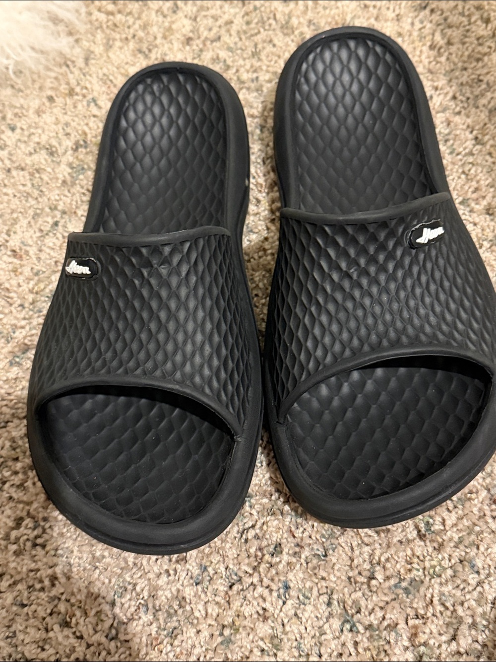 FUNKY MONKEY HEVA Black Slide Sandals with Diamond-Textured Footbed